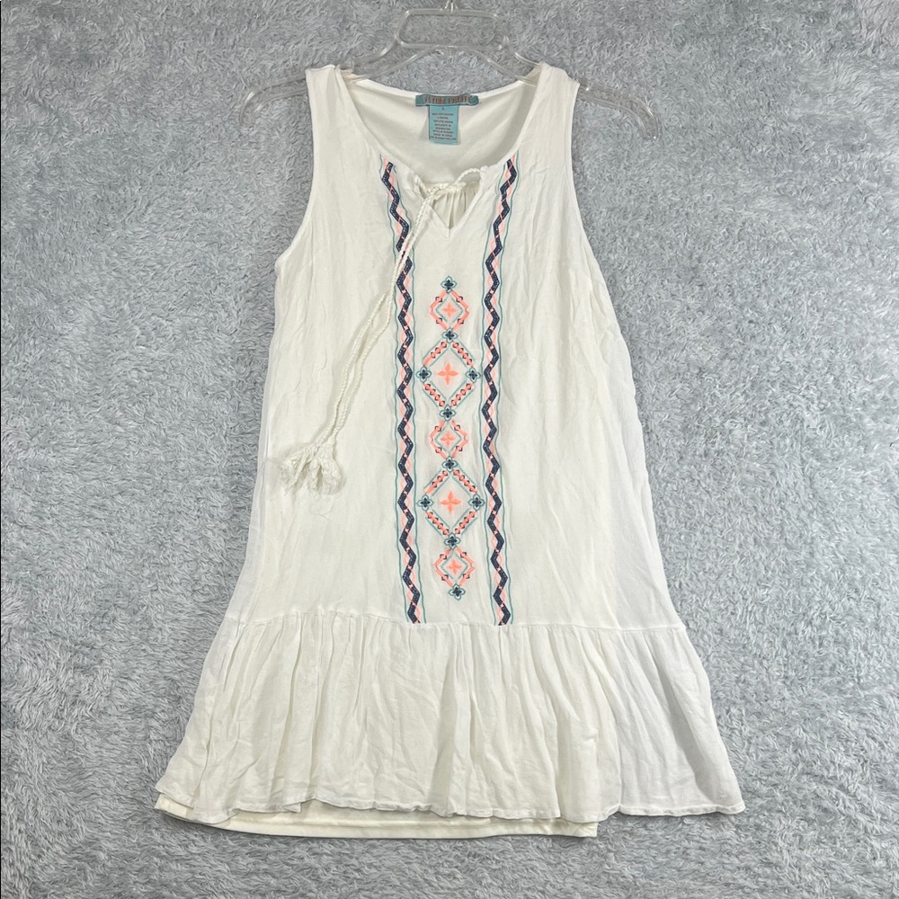 Flying Tomato Ivory Midi Dress with Coral and Navy Accents